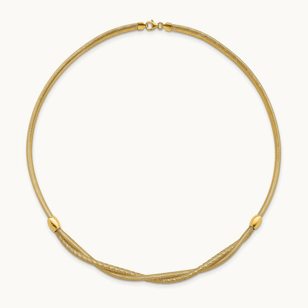 Polished 18in Twisted with Beads Flexible Mesh Necklace, 14K