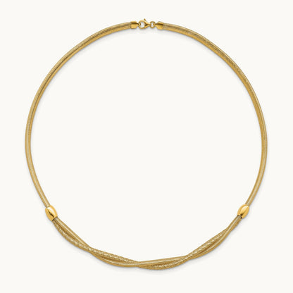 Polished 18in Twisted with Beads Flexible Mesh Necklace, 14K