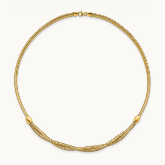 Polished 18in Twisted with Beads Flexible Mesh Necklace, 14K