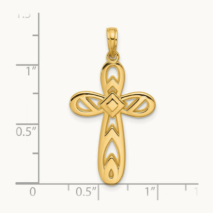 Polished Rounded Cross Pendant — 14K Yellow Gold