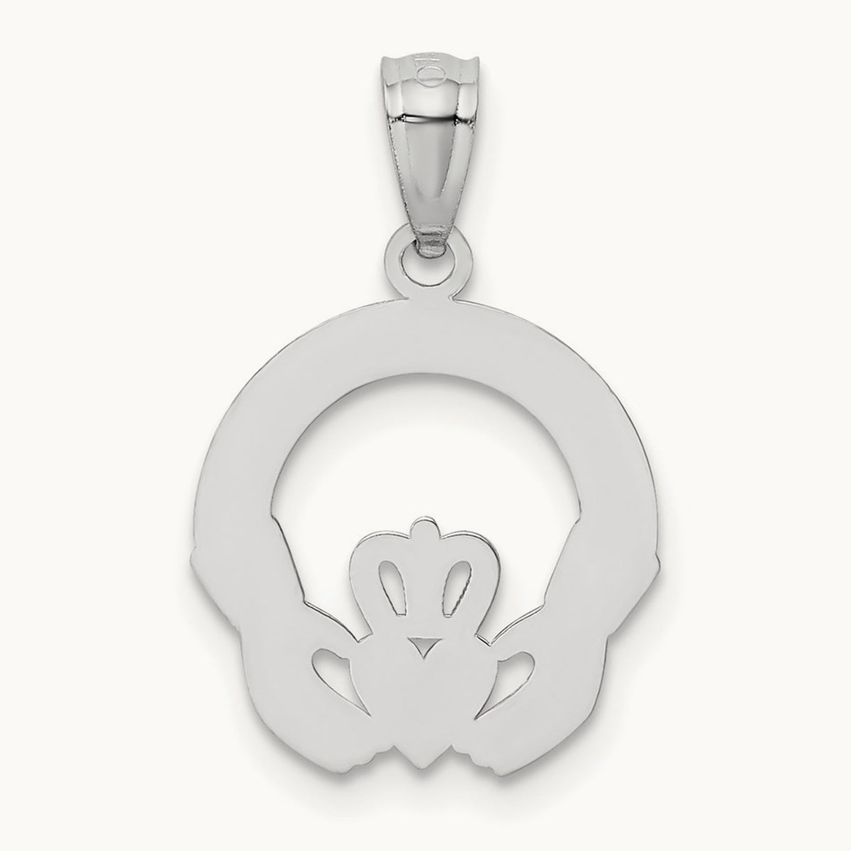 Solid D/C Claddagh Pendant, 14K White Gold