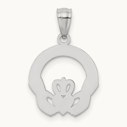 Solid D/C Claddagh Pendant, 14K White Gold