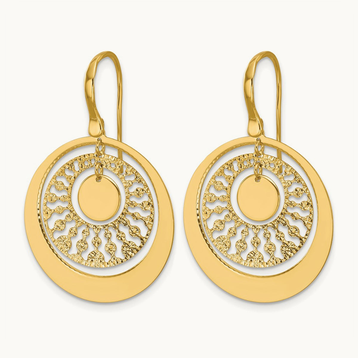 Polished and Diamond-cut Circles Dangle Earrings, 14K — Leslie's