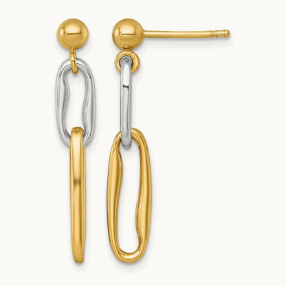 Polished Link Dangle Post Earrings, 14K Two-tone
