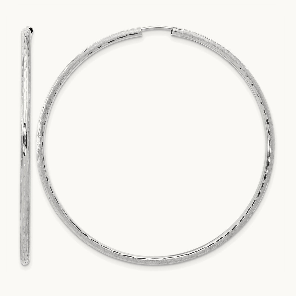 Polished and Satin Diamond-cut Endless Hoop Earrings — 14K White Gold