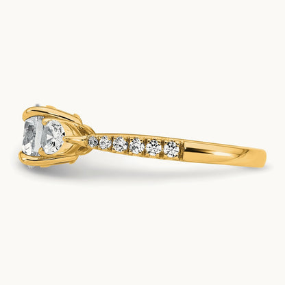 Round Center Semi-Mount 3 Stone Engagement Ring, 0.50-0.75 ct tw Lab-Grown Diamond — 5/8 ct (holds 1 ct center), 14K Yellow Gold