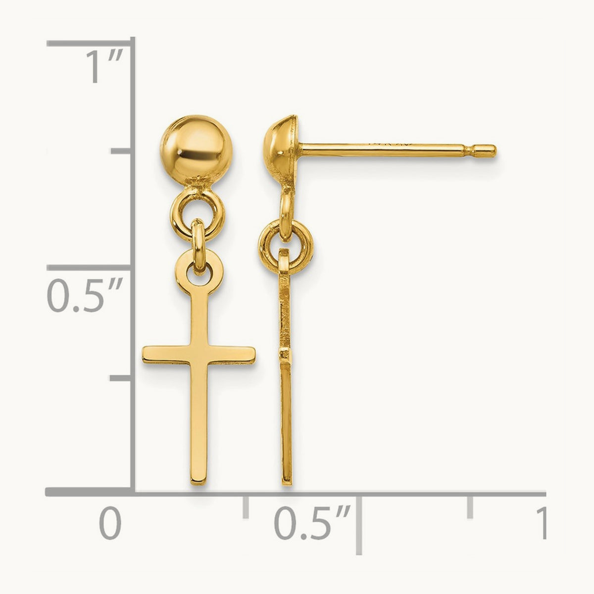 Polished Cross Dangle Post Earrings — 14K Yellow Gold, 19mm