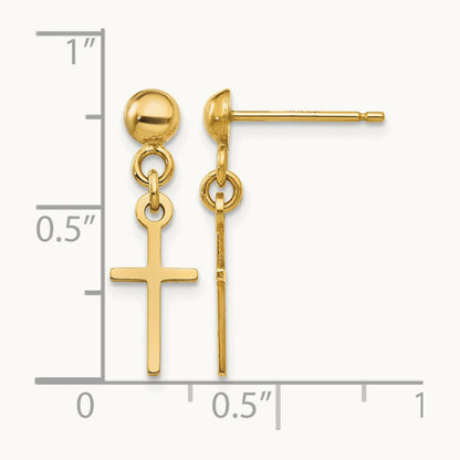 Polished Cross Dangle Post Earrings — 14K Yellow Gold, 19mm