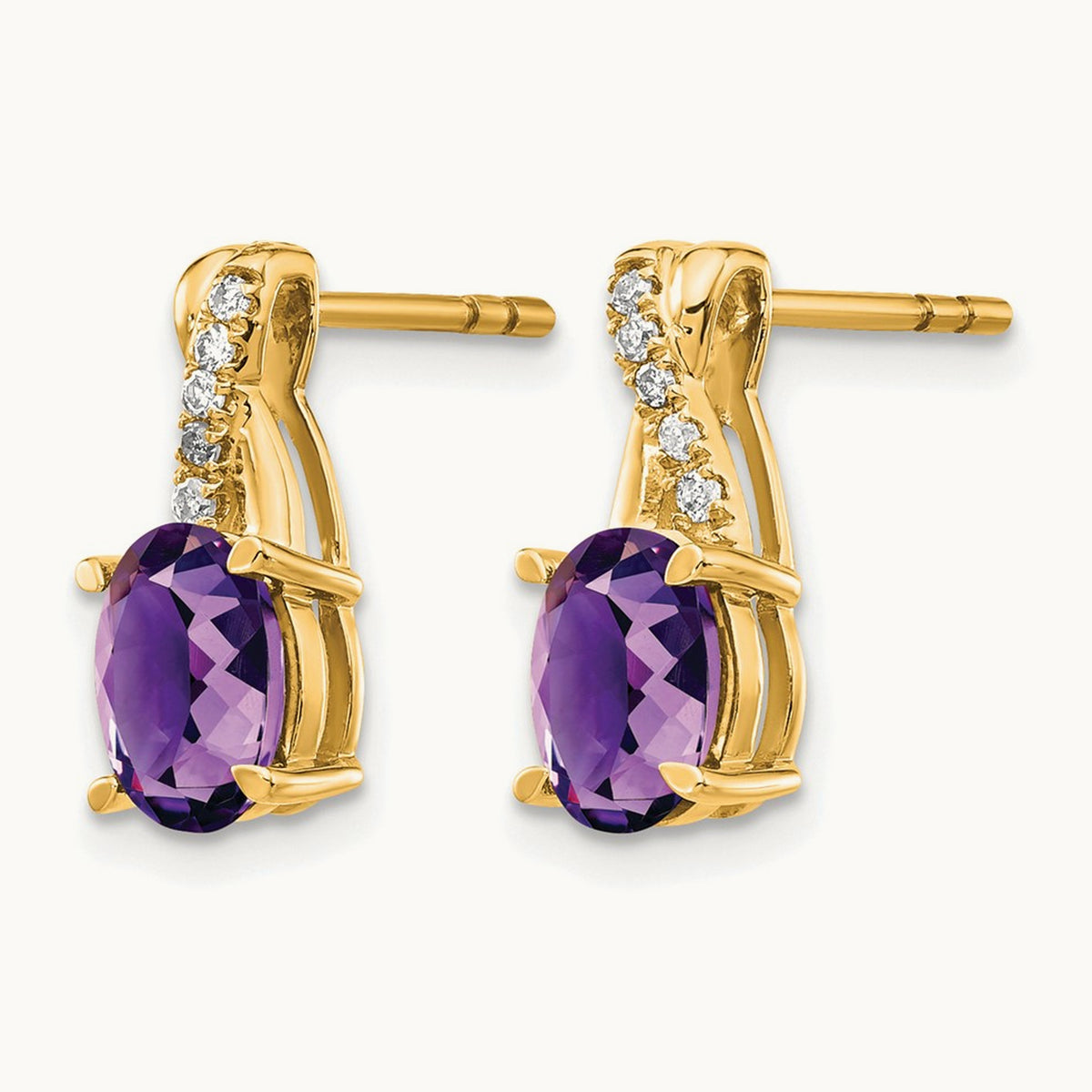 Amethyst and Diamond Earrings — 14K Yellow Gold