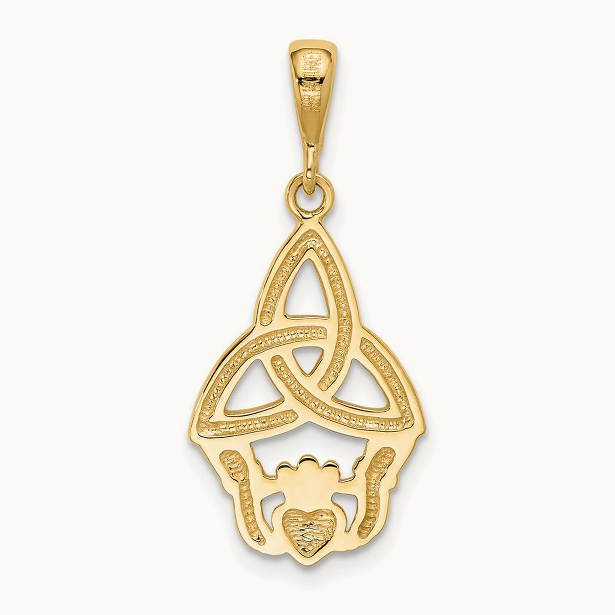 Rhodium Diamond-cut Claddagh Pendant, 14K
