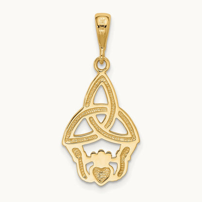Rhodium Diamond-cut Claddagh Pendant, 14K