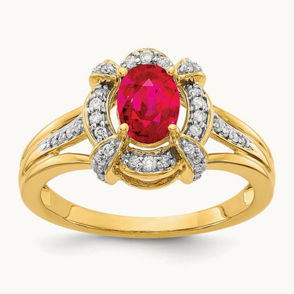 Diamond and Oval Ruby Ring, 14K