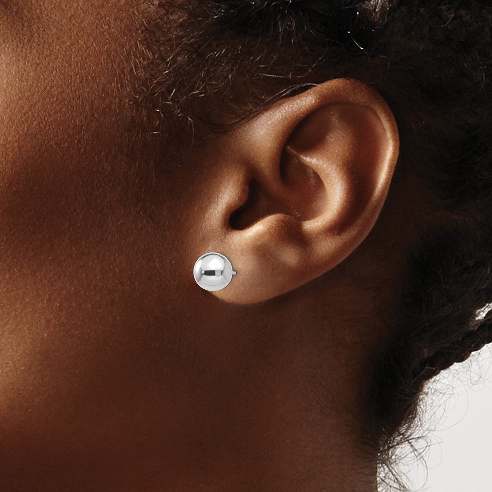 Polished Ball Post Earrings — 14K White Gold, 8mm