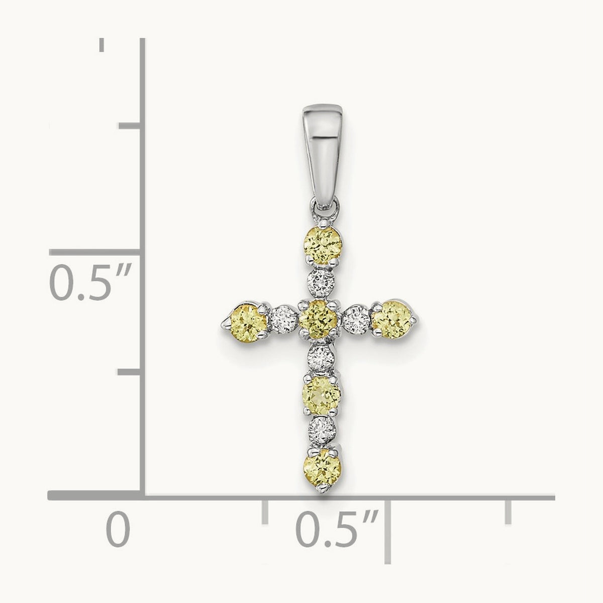 Peridot and Diamond Cross Pendant, 14K White Gold