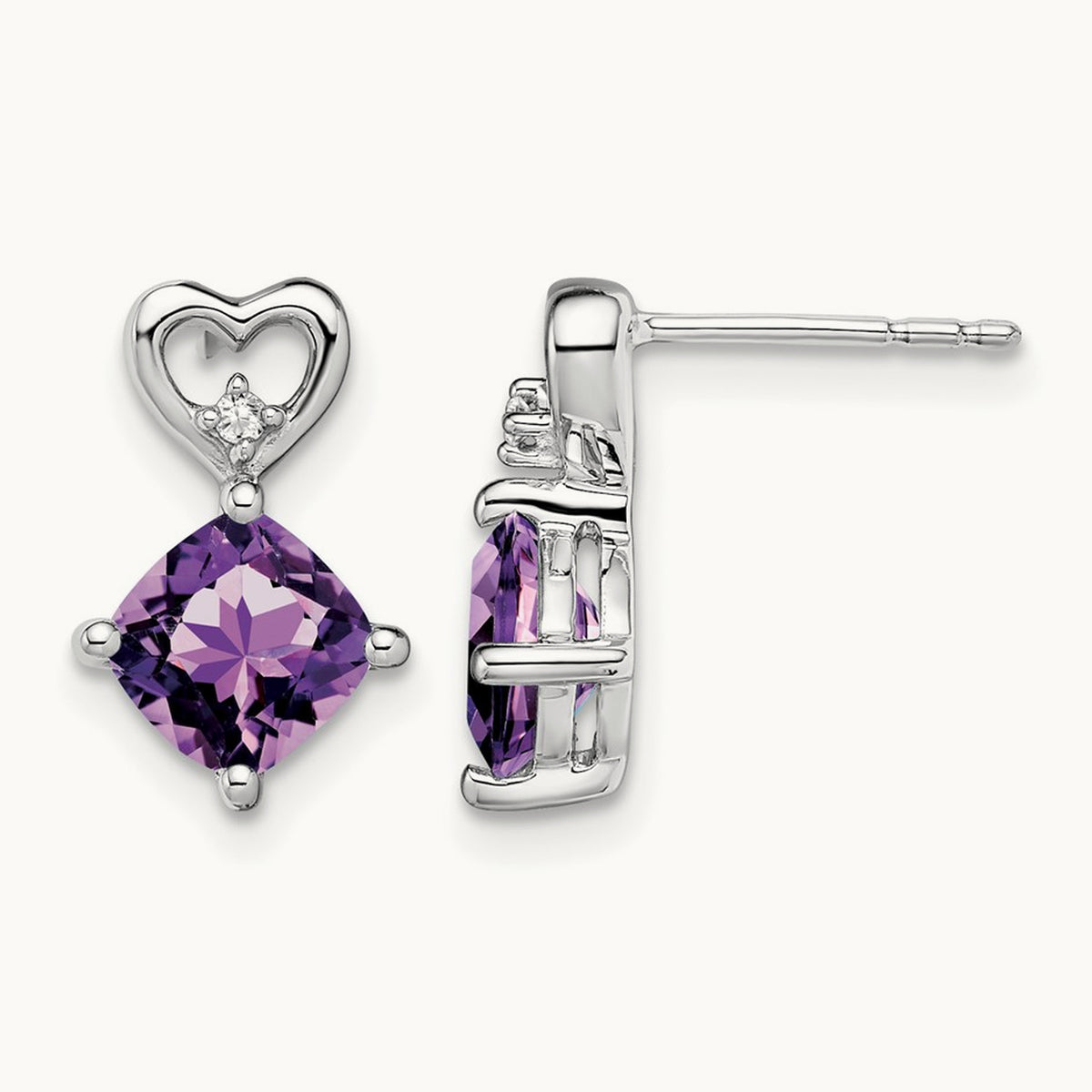 Amethyst and Diamond Heart Earrings — photo set