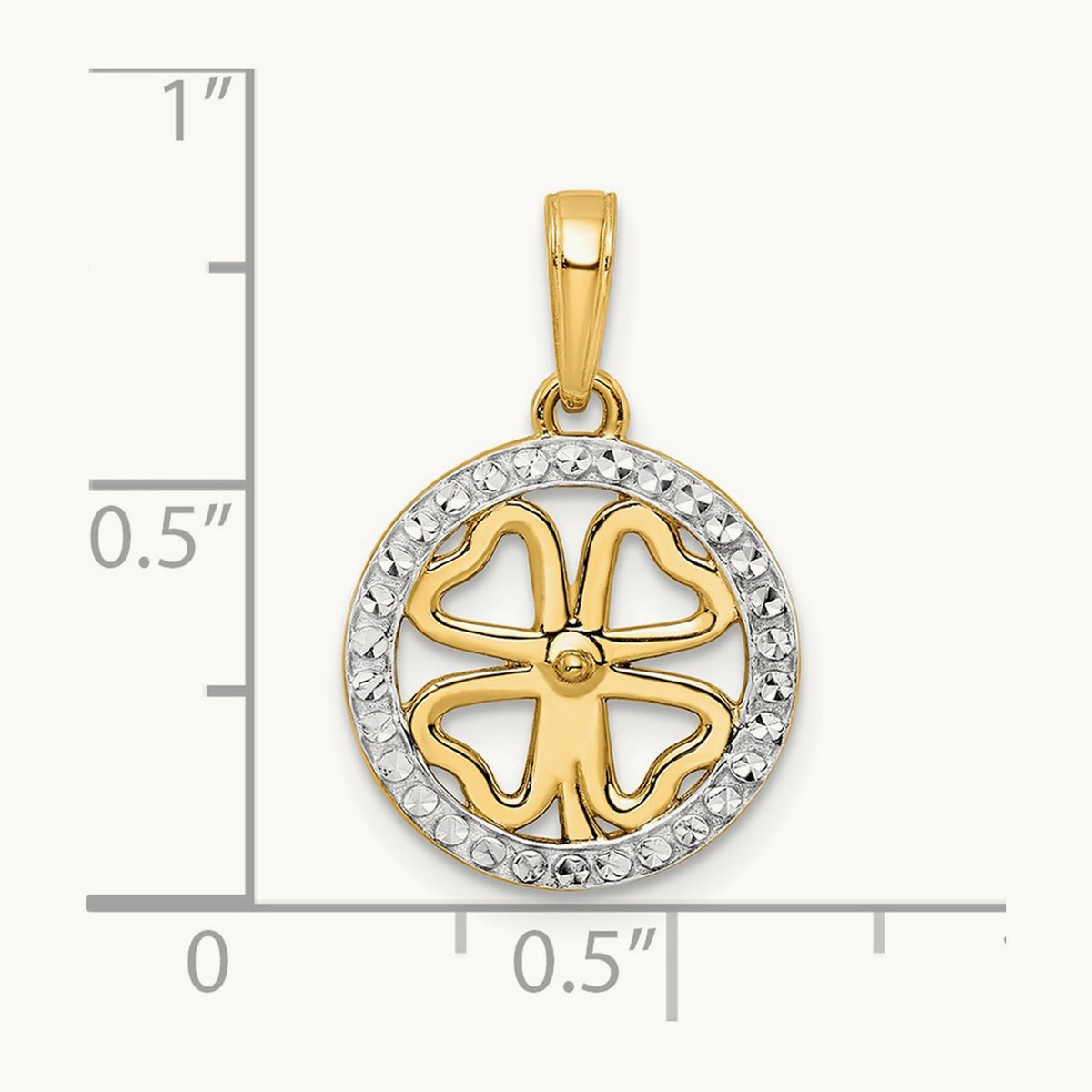 w/White Rhodium Diamond-cut Four-leaf Clover Pendant, 14K