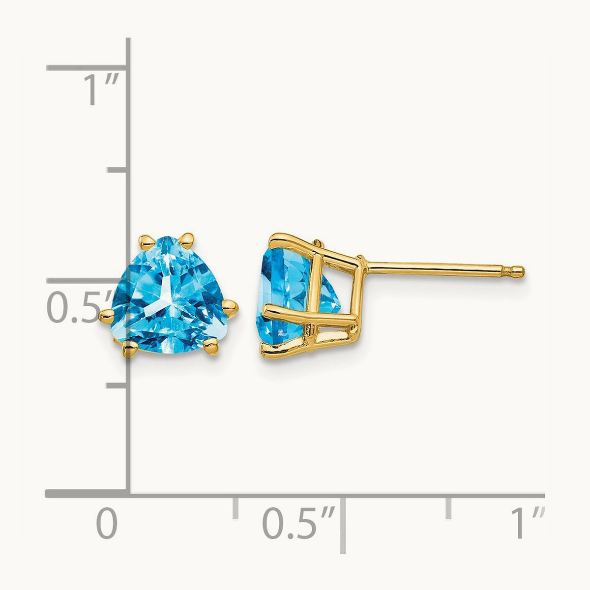 Trillion Blue Topaz Earrings, 7mm, 14K