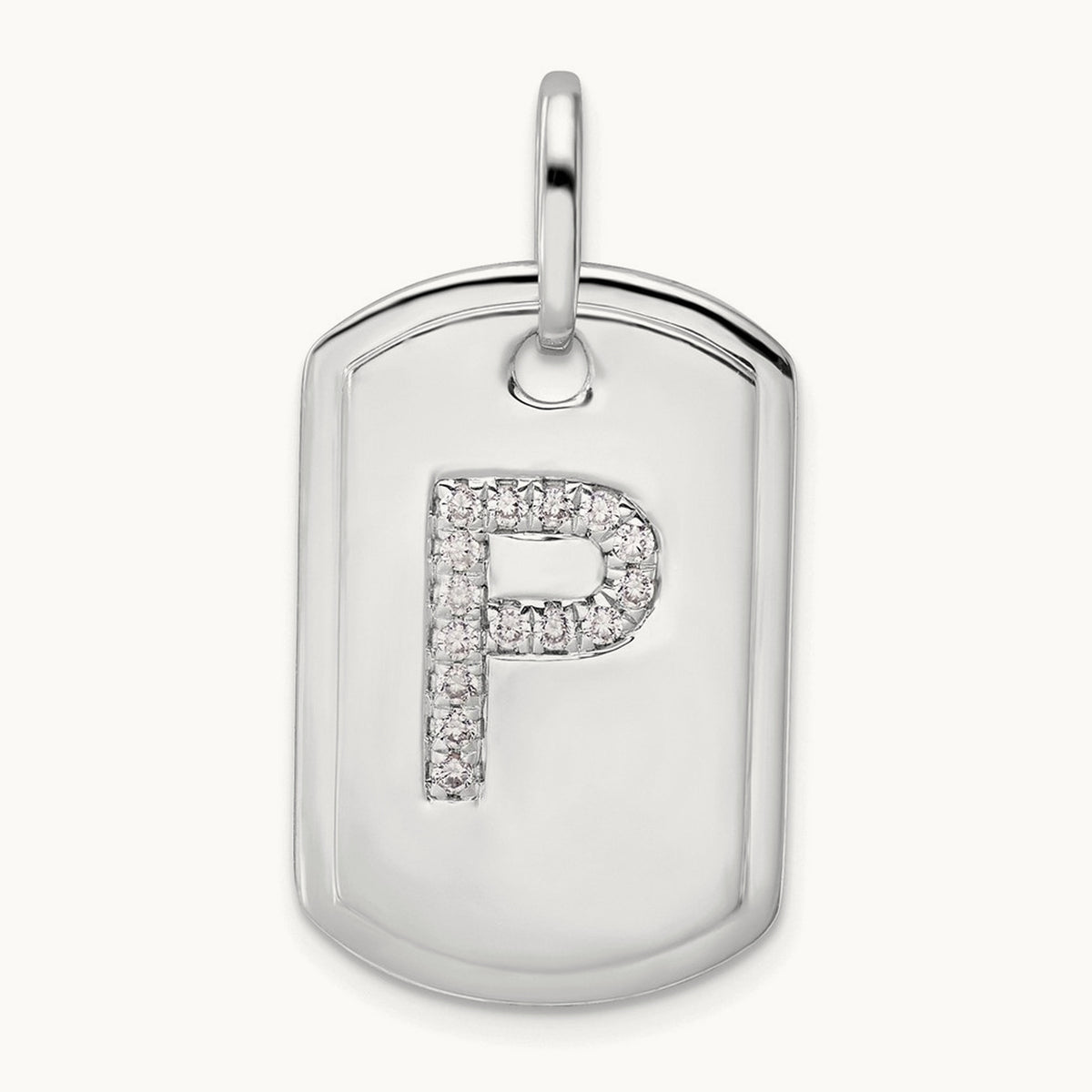 Diamond Dog Tag Charm — 14K White Gold, P