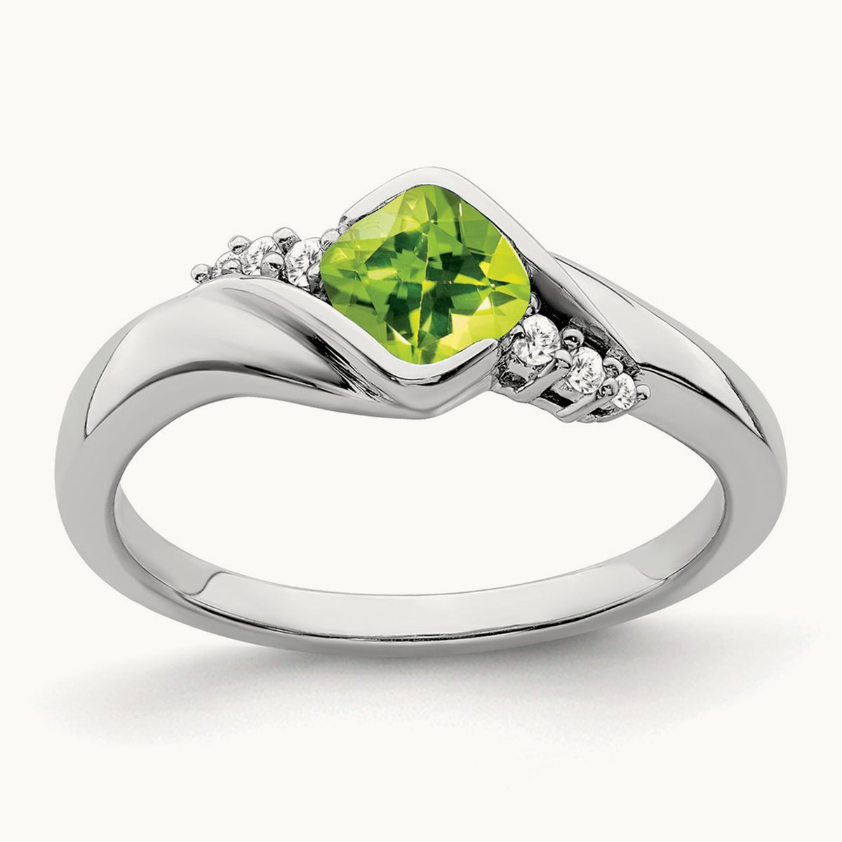 Peridot and Diamond Ring — 14K White Gold, 7