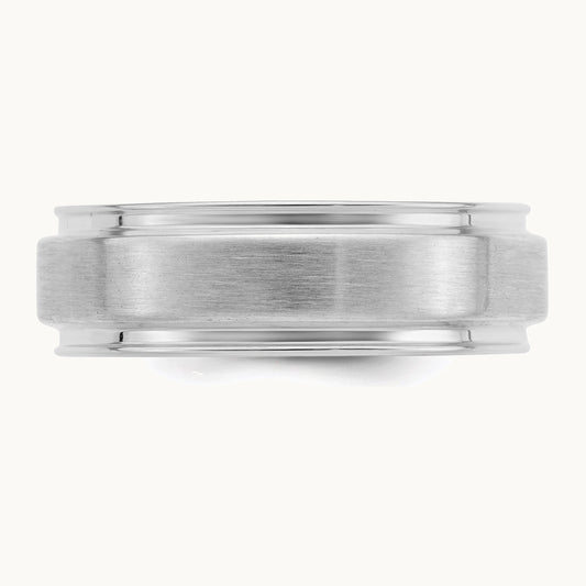 Sterling Silver Rhodium-plated 6mm Brushed Grooved Band