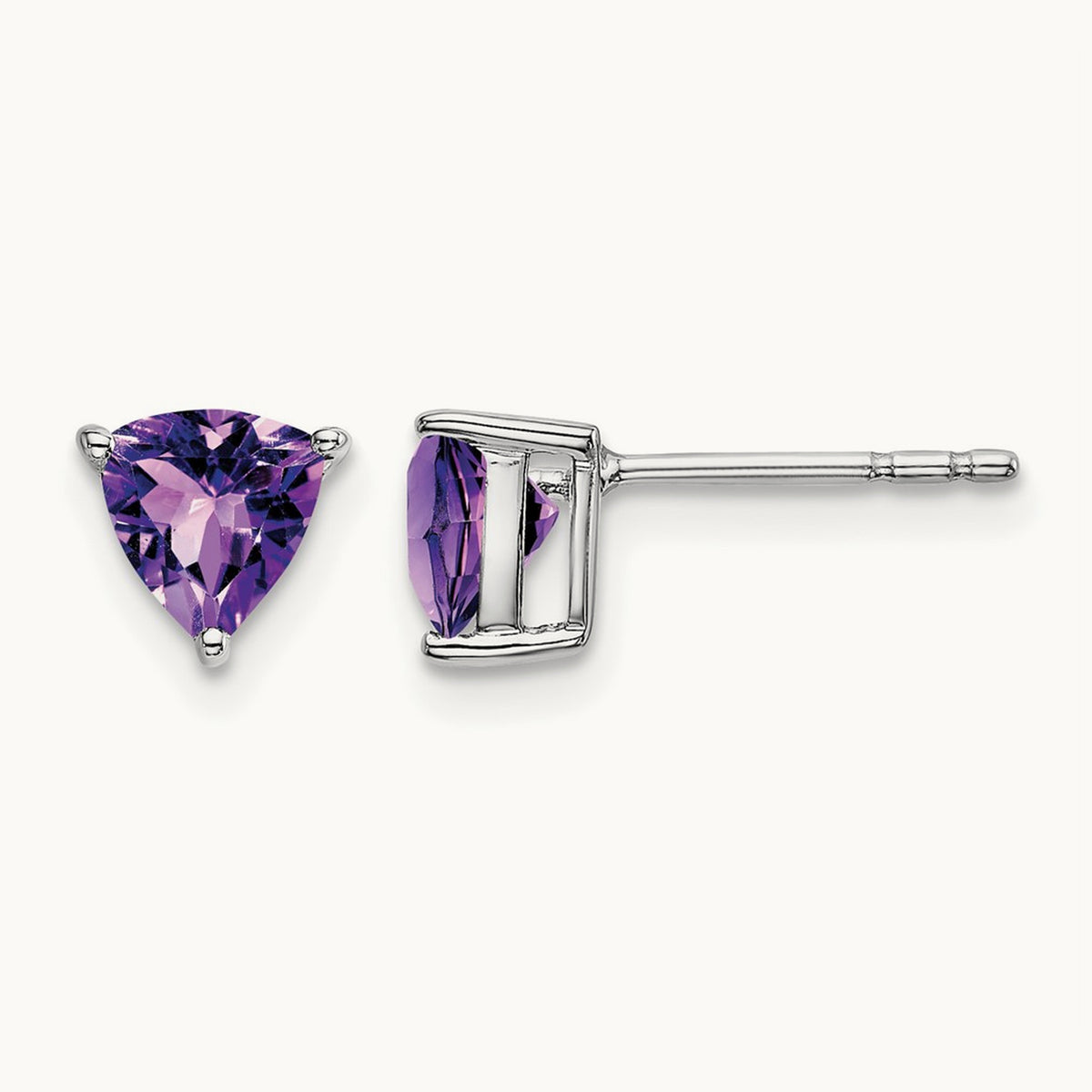 Trillion Amethyst Earrings, 14K White Gold