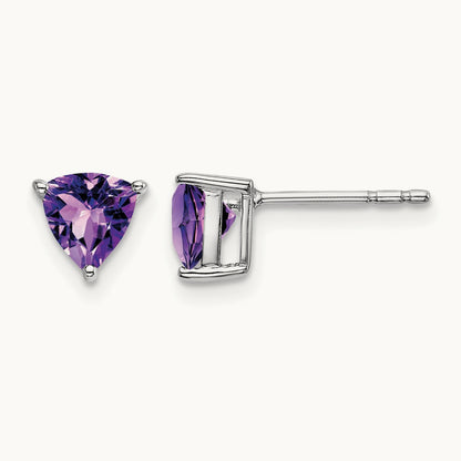 Trillion Amethyst Earrings, 14K White Gold