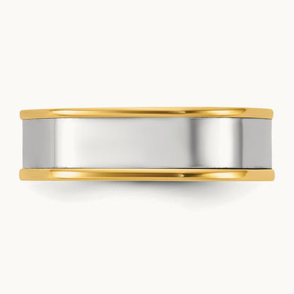 Y/W Step Up Flat Edge Wedding Band, 6mm, 14K Two-tone