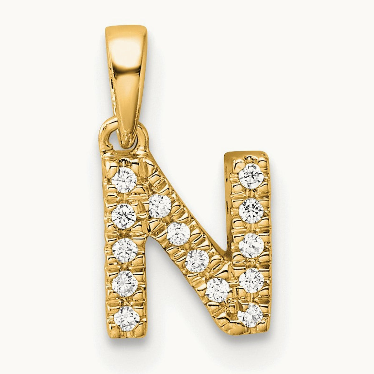 Diamond Initial with Bail Pendant — 14K Yellow Gold, N
