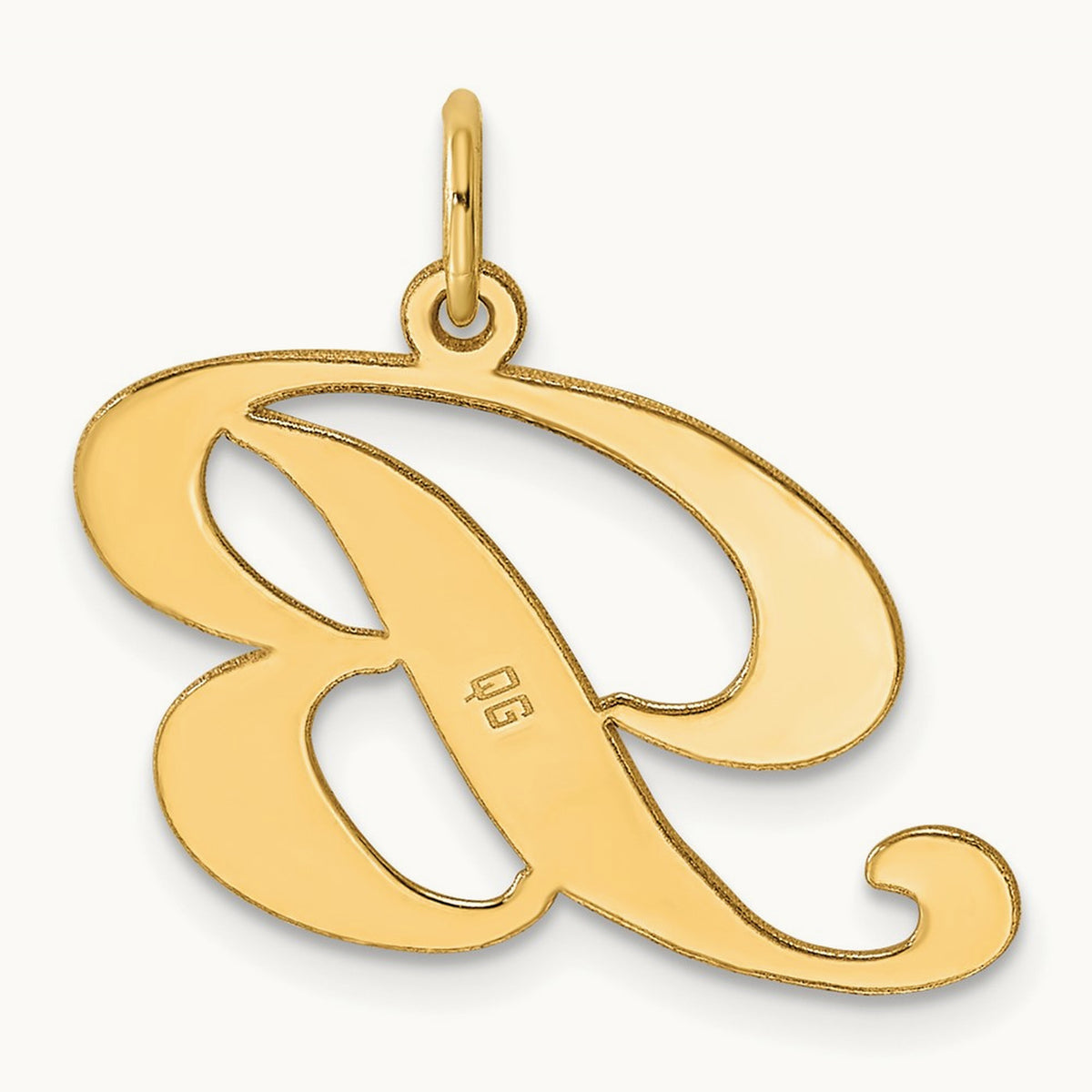 Large Fancy Script Initial Charm — 14K Yellow Gold, B