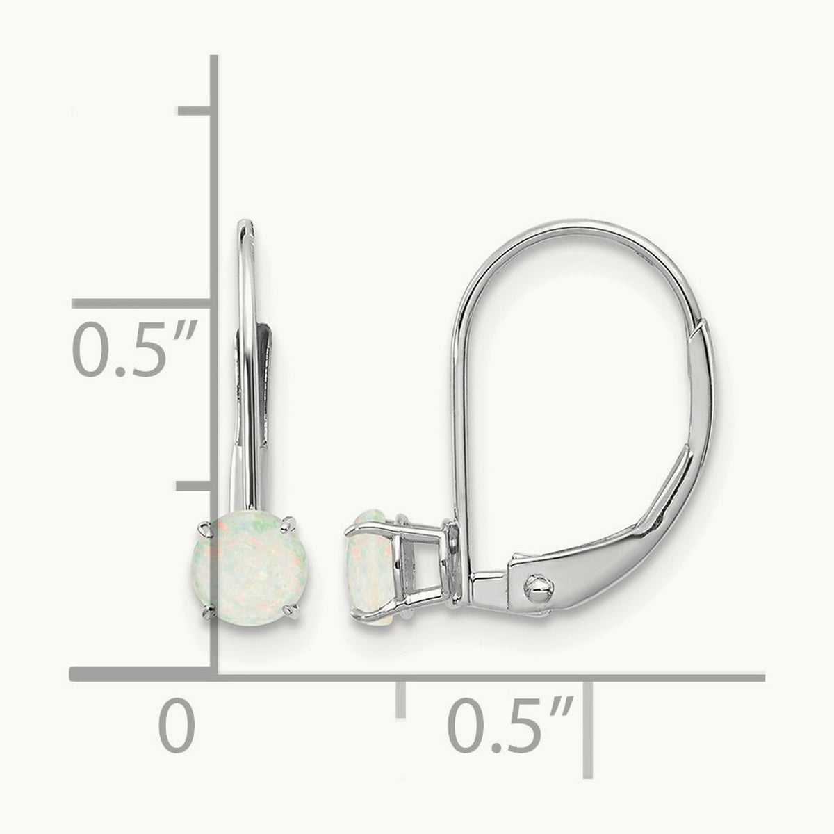 Round October/Opal Leverback Earrings — 14K White Gold