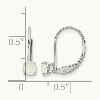 Round October/Opal Leverback Earrings — 14K White Gold