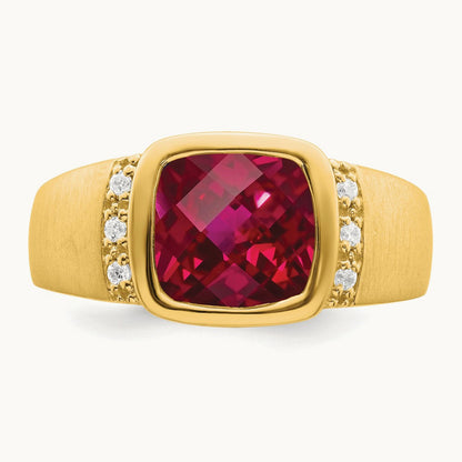 Created Ruby and Diamond Mens Ring, 14K