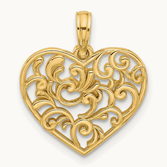 Polished Fancy Heart Charm, 14K