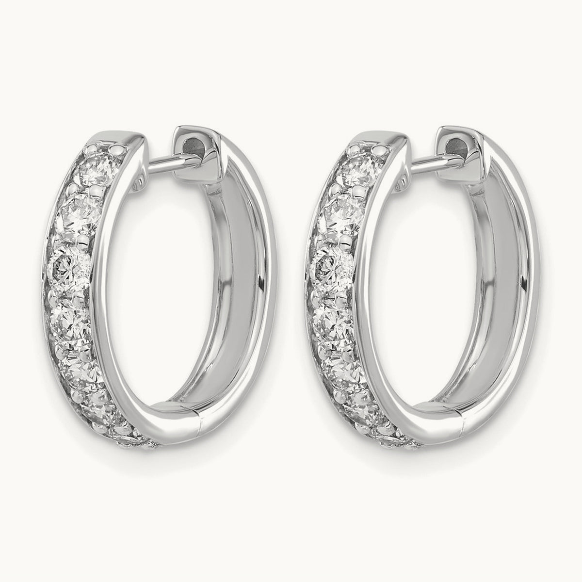 Diamond Hinged Hoop Earrings, 14K White Gold