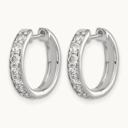 Diamond Hinged Hoop Earrings, 14K White Gold