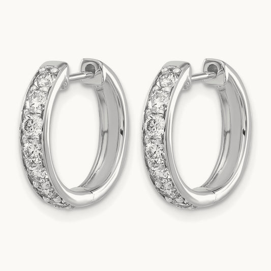Diamond Hinged Hoop Earrings, 14K White Gold