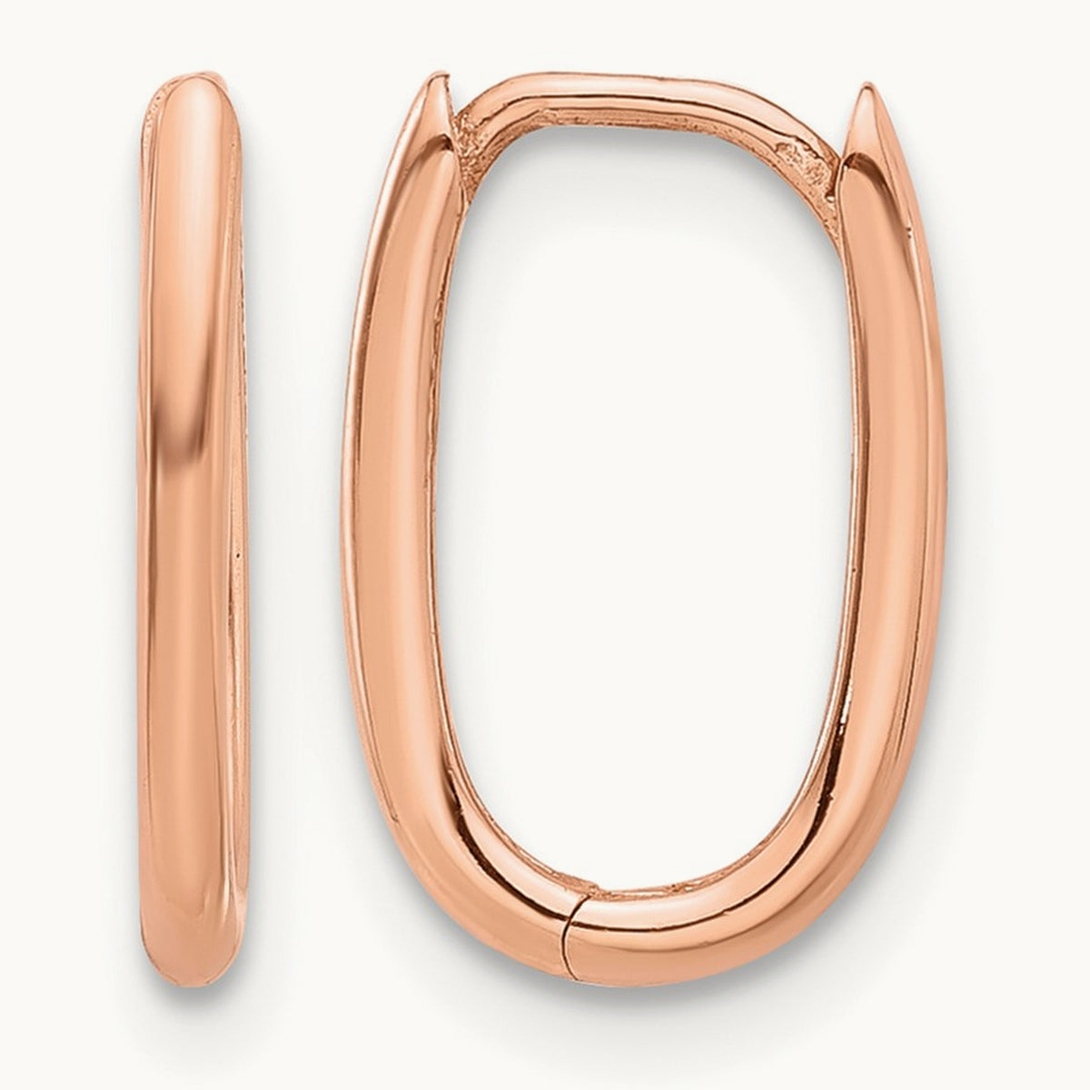 Polished Oval Hinged Hoop Earrings — 14K Rose Gold, 9.25mm