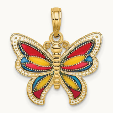 w/Multi-Color Enameled Beaded Wings Butterfly Charm, 14K