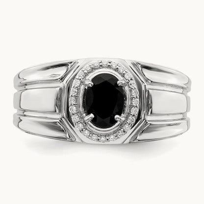 Onyx and Diamond Mens Ring, 14K