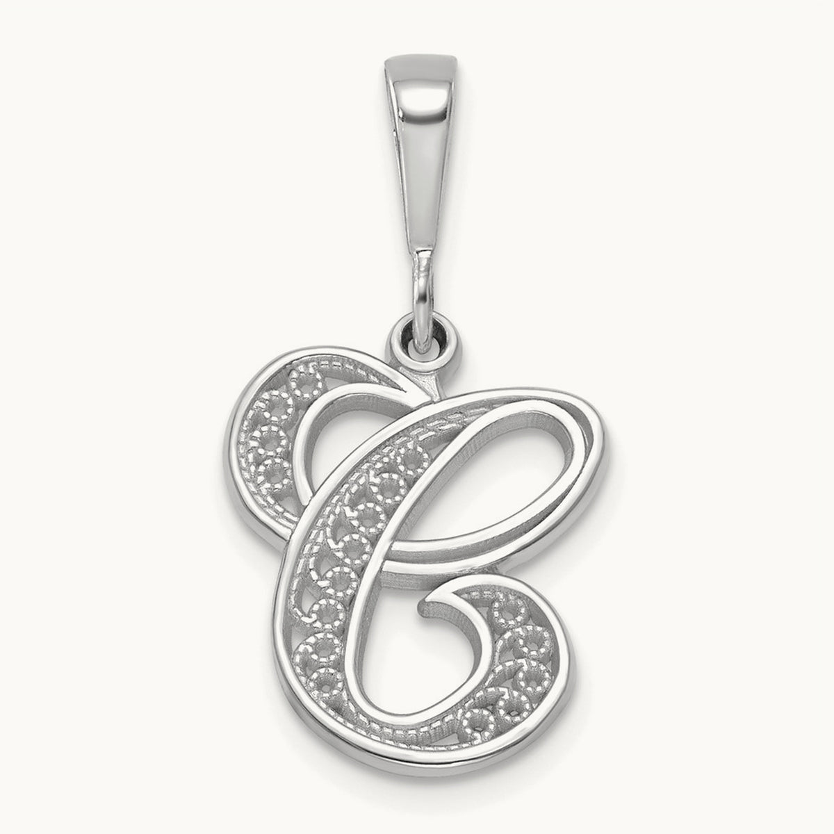 Solid Polished Script Filigree Initial Pendant — C