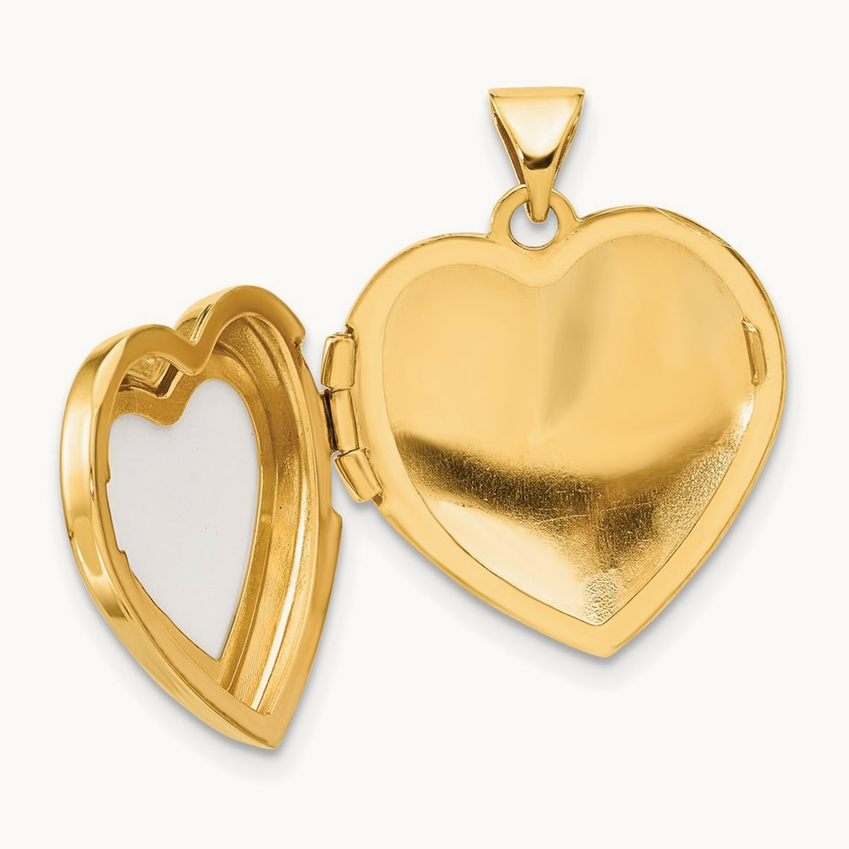 Polished White Agate Mom Heart Locket, 18mm, 14K