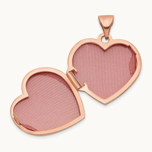 Domed Heart Locket, 18mm, 14K Rose Gold