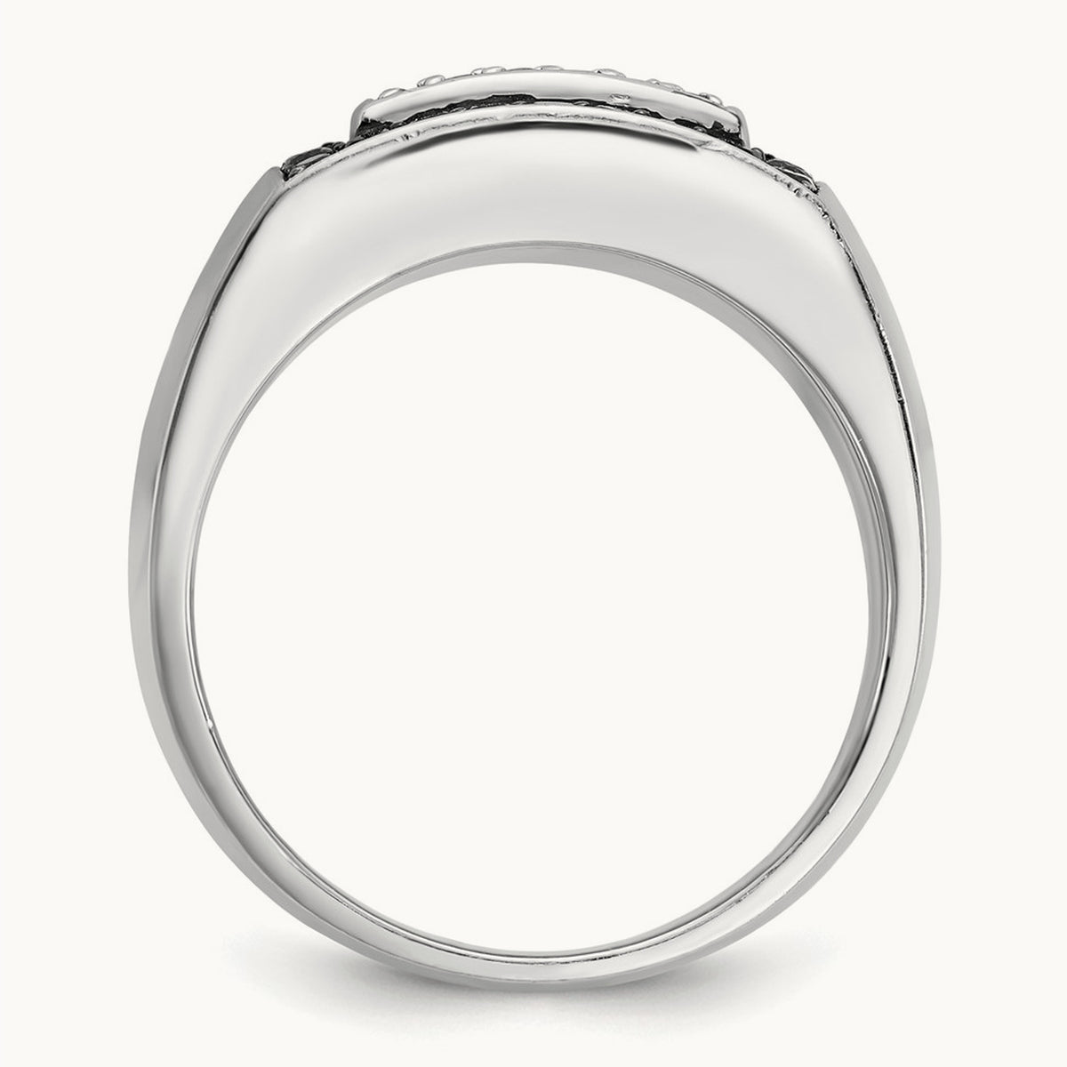 IBGoodman Men's Polished Black/White Dia Rectangular Cluster Ring, 14K White Gold