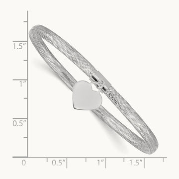 Plating Heart Stretch Mesh Bracelet, 14K with White Rhodium