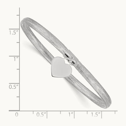 Plating Heart Stretch Mesh Bracelet, 14K with White Rhodium