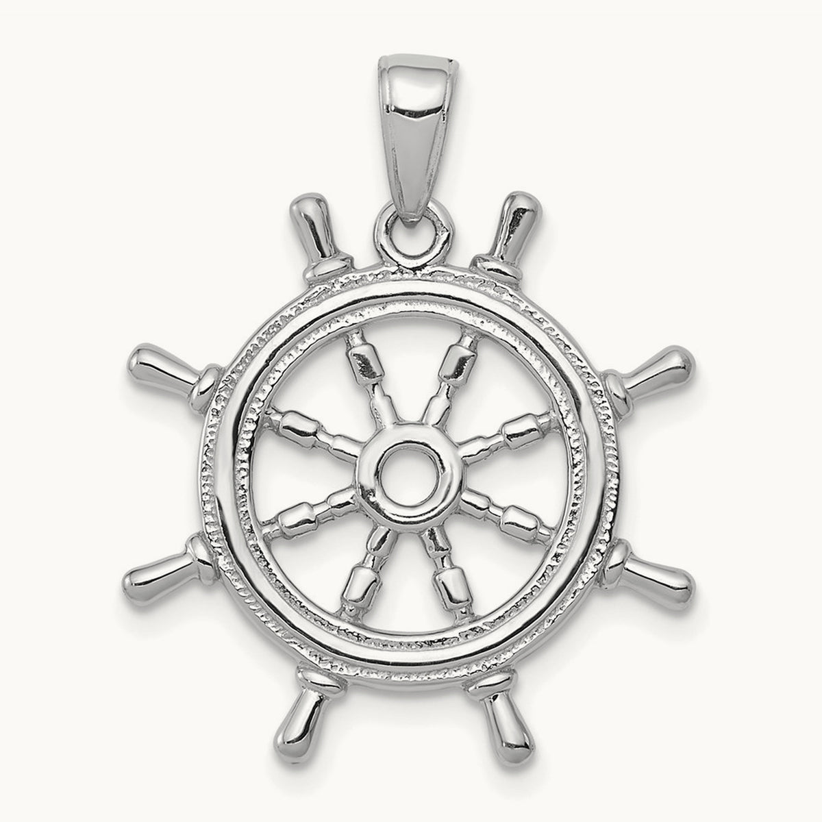 3D Ships Wheel Pendant — 14K White Gold