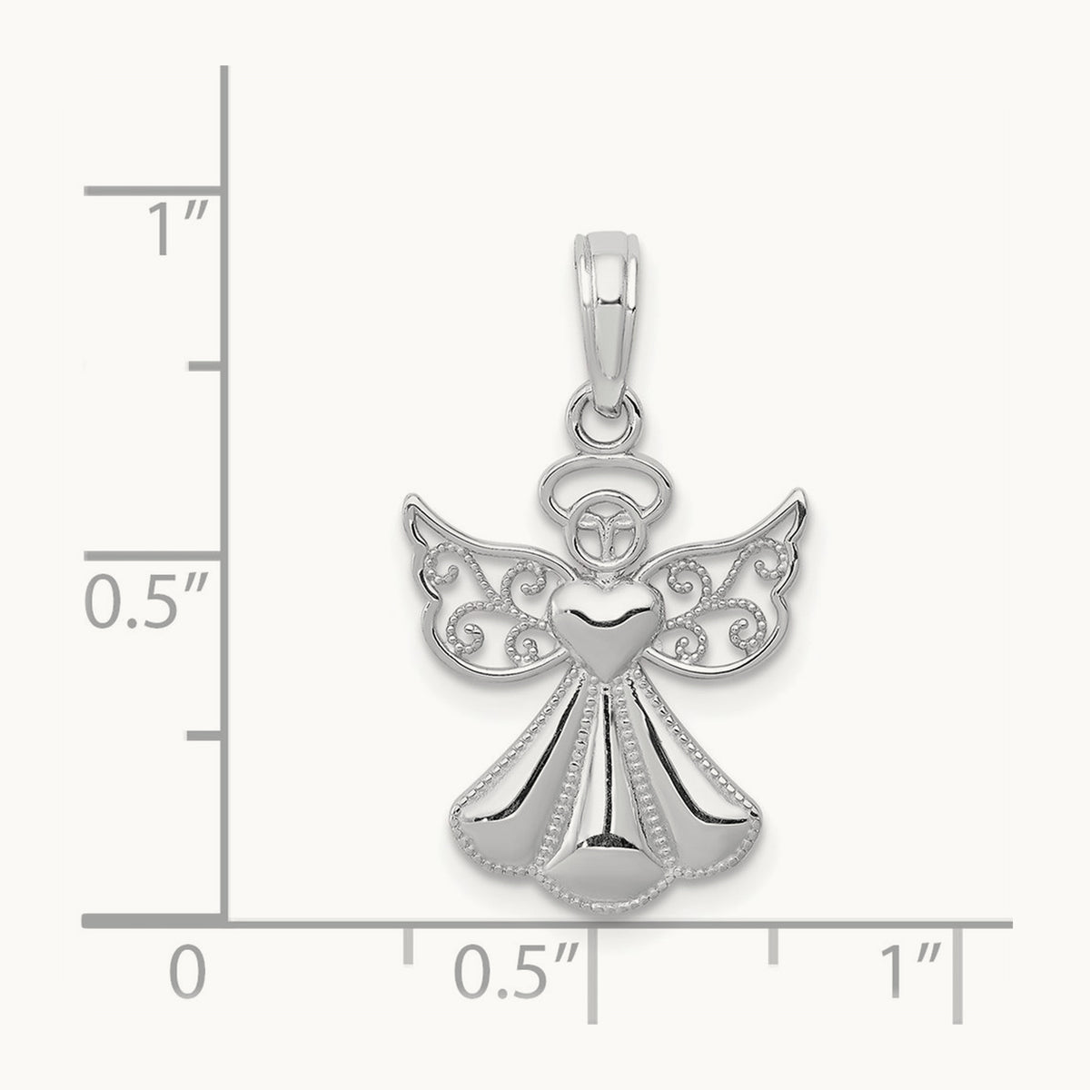 Polished/Textured Guardian Angel W/Heart Pendant — 14K White Gold