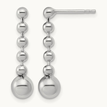 RH-Plated Polished Beaded Post Dangle Earrings, Sterling Silver — Leslie's