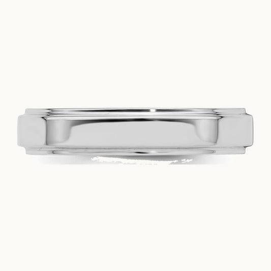 Sterling Silver Rhodium-plated 4mm Flat w/ Step Edge Band