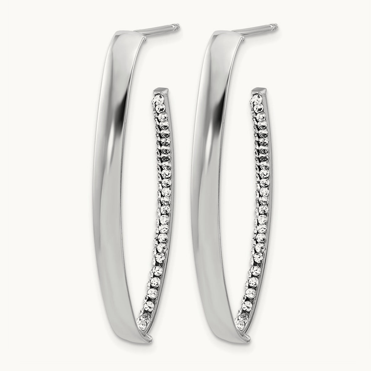 w/Wht RH-plating Polished Crystals J-Hoop Post Earrings, 14K — Leslie's